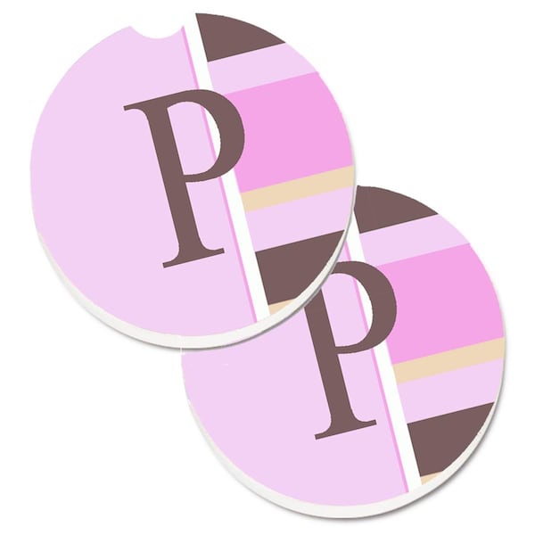 Carolines Treasures Letter P Initial Monogram Pink Stripes Cup Holder Car Coaster, 2PK CJ1005-PCARC - main